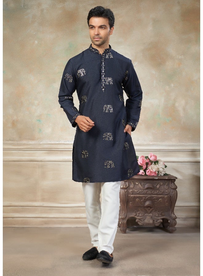 OUTLUK Navy Blue Embroidered Kurta for Men - Image 1